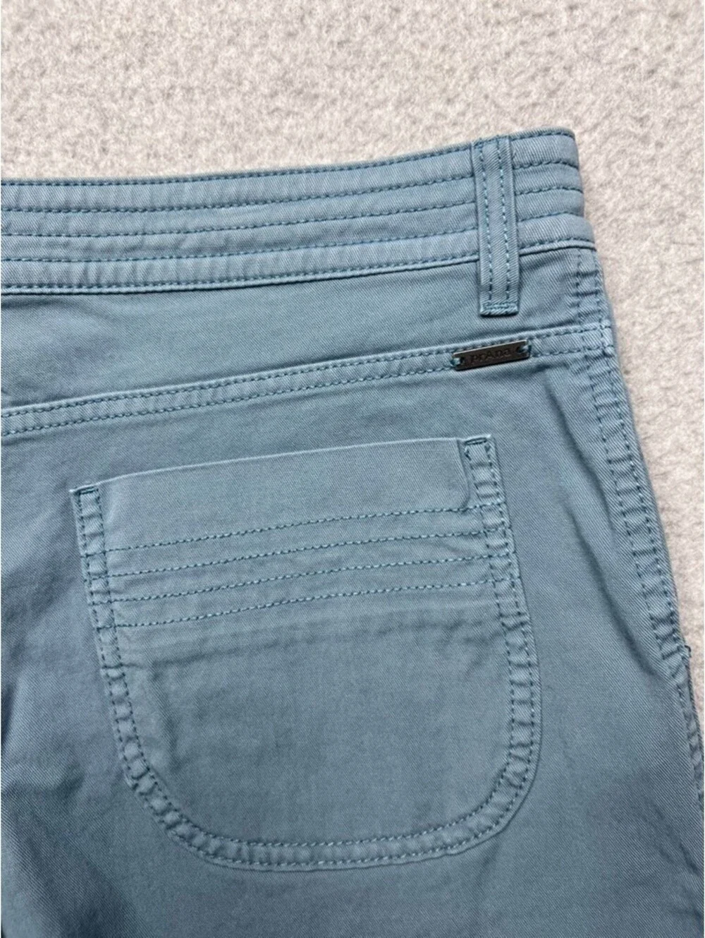 prAna Sancho Organic Cotton Stretch Shorts 14 Blue Gray Raw Hem Hiking Chino
